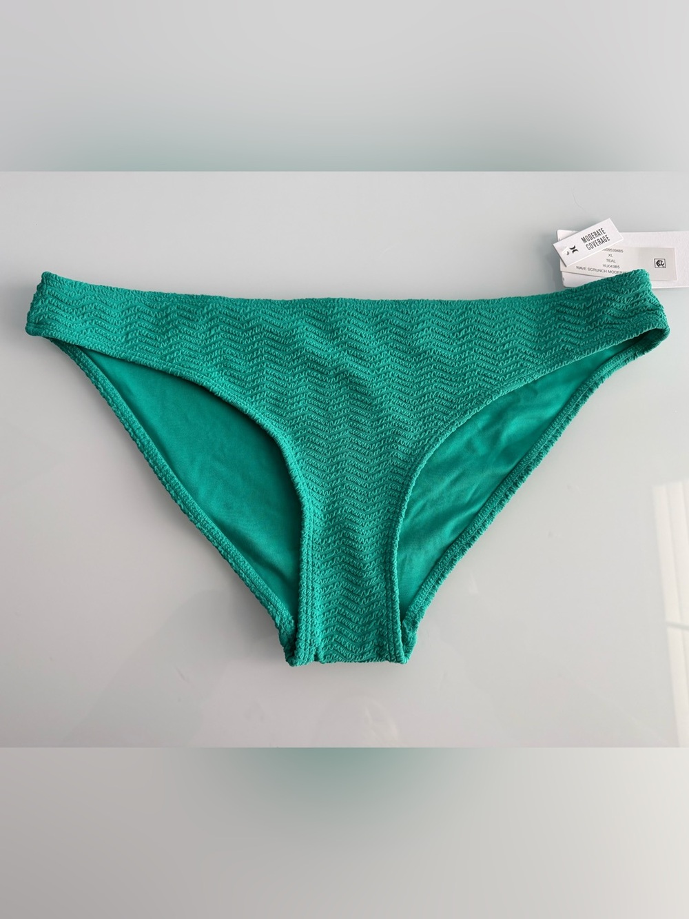 Hurley Women’s Teal Solid Wave Textured Moderate Swim Briefs Size Large